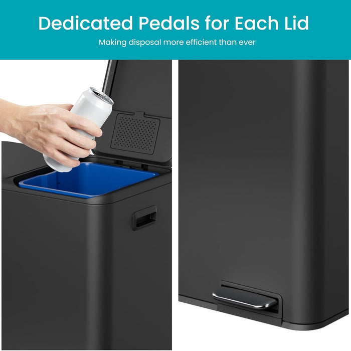 16 Gallon Dual Compartment Trash Can - 60 Liters Total