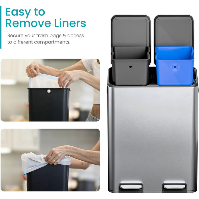 16 Gallon Dual Compartment Trash Can - 60 Liters Total