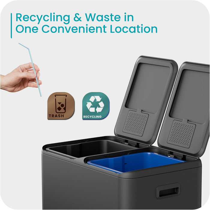 16 Gallon Dual Compartment Trash Can - 60 Liters Total